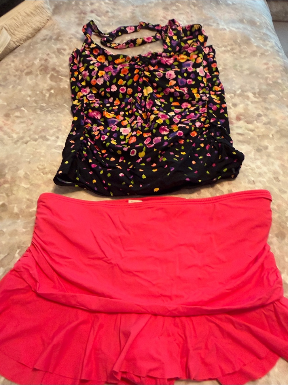 Women’s Pink Ruffle Swim Skirt - Bright Pink Abstract Design Swim Top